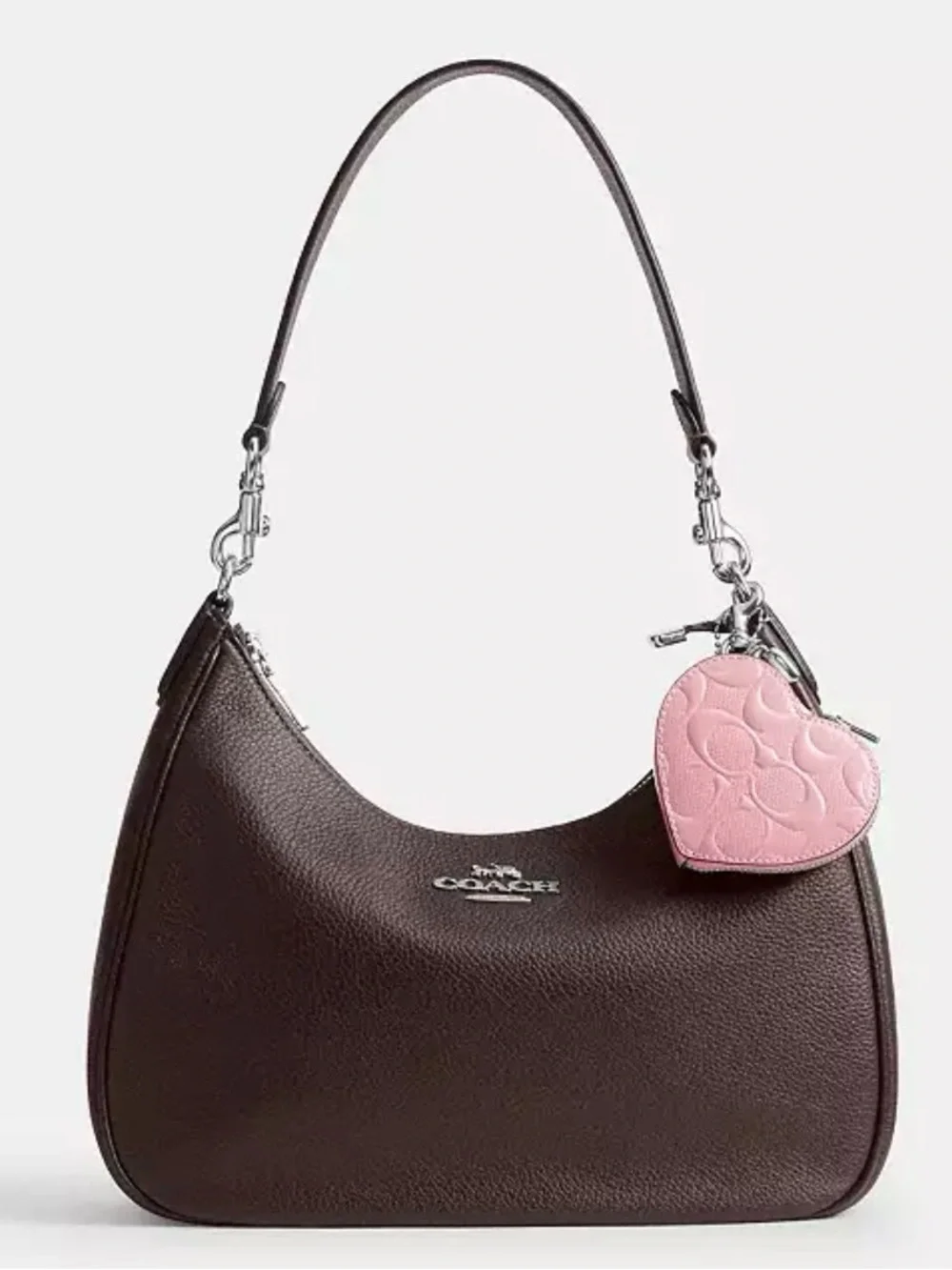 Coach 🩷 Heart Bag Charm In Signature Leather With Heart Charm 🩷